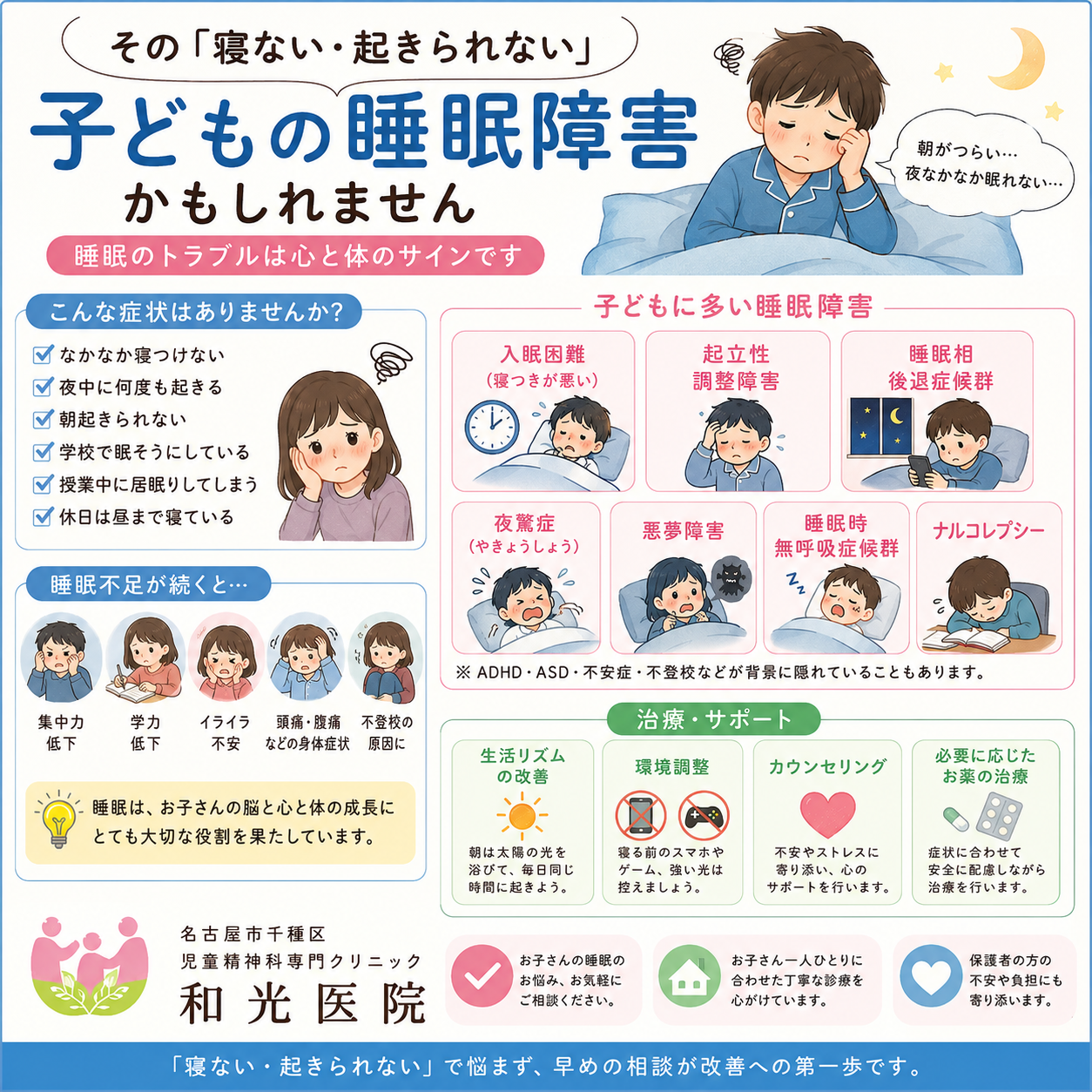 子どもに多い睡眠障害とは？原因・症状・治療について児童精神科医が詳しく解説 名古屋市千種区の児童精神科専門クリニック 和光医院