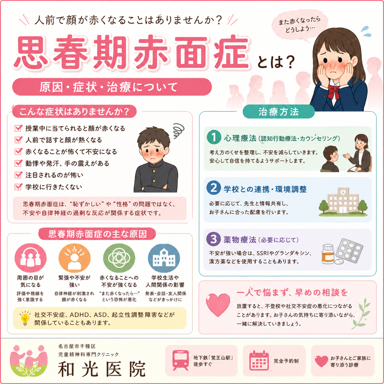 思春期赤面症とは？～人前で顔が赤くなる悩みの原因と治療について～ 名古屋市千種区の児童精神科専門クリニック 和光医院