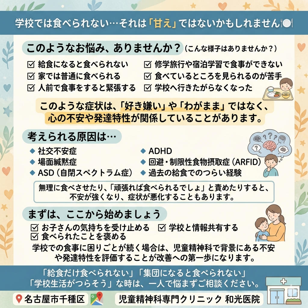 集団の中で食事ができないのはなぜ？考えられる原因と対応について児童精神科医が詳しく解説