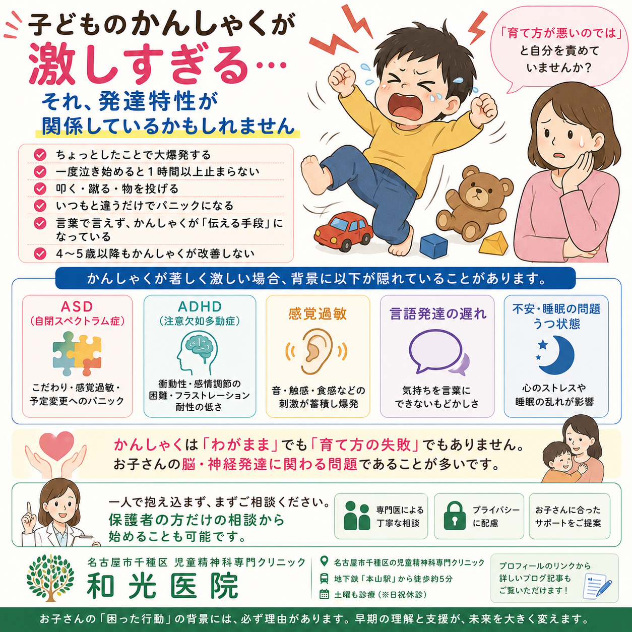 かんしゃくが激しい子どもの原因とは？発達障害・感情調節の問題を児童精神科医が詳しく解説  名古屋市千種区の児童精神科専門クリニック 和光医院