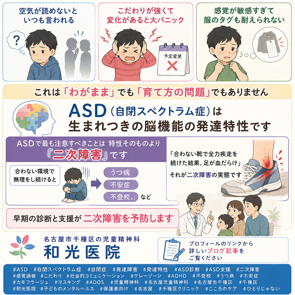 ASD（自閉スペクトラム症）とは——特性・診断・二次障害の予防と支援を和光医院（名古屋市千種区・児童精神科）が詳しく解説